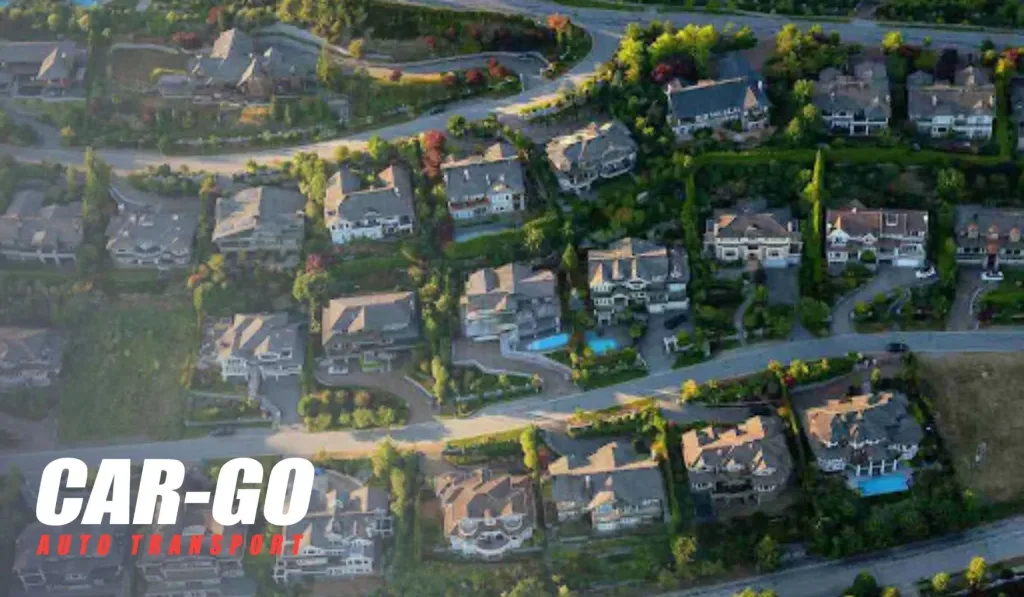 Aerial view of residential neighborhood impacted by HOA and campus delivery restrictions for trucks and transport vehicles.