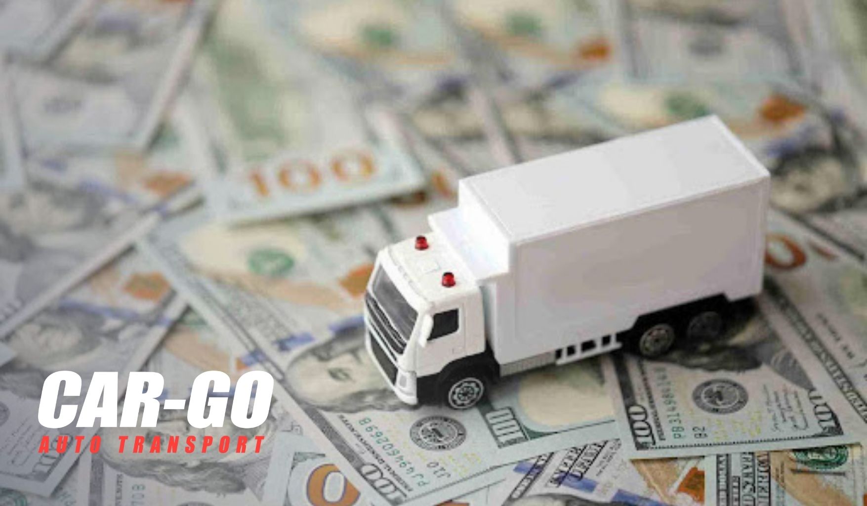 Toy delivery truck on U.S. currency, illustrating how a dispatch fee in auto transport affects total shipping cost.